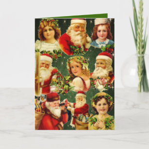 Old Fashioned Christmas Girls & Santa Holiday Card
