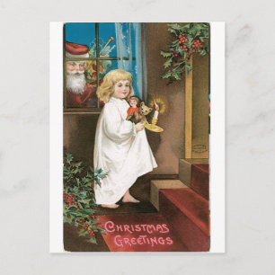 Old Fashioned Christmas Greetings Holiday Postcard