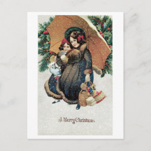 Old-fashioned Christmas Holiday Postcard