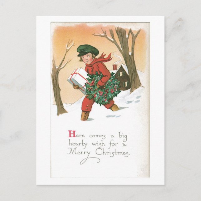 Old-fashioned Christmas Holiday Postcard (Front)