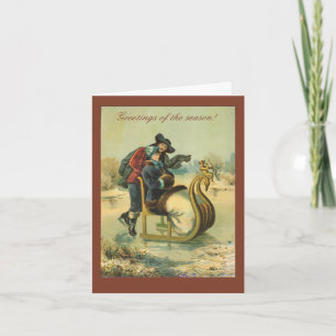 Old-fashioned Christmas holiday sled greeting card