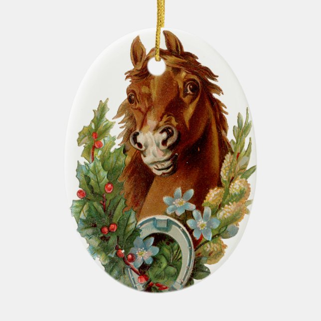 Old-fashioned Christmas, Horse Ceramic Ornament (Front)