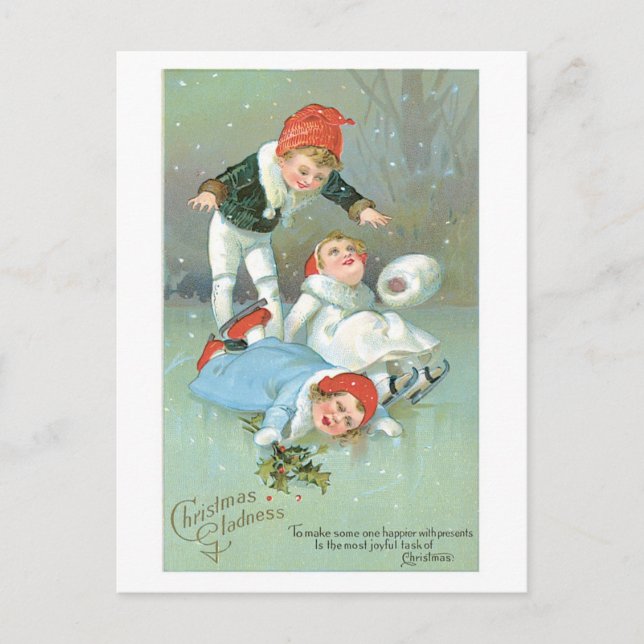 Old-fashioned Christmas, Ice skating Holiday Postcard (Front)