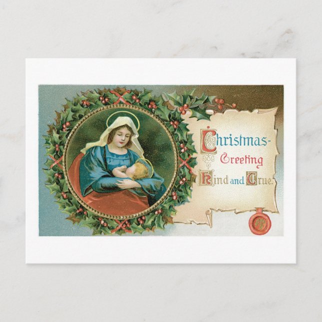 Old-fashioned Christmas, Mary Holiday Postcard (Front)