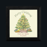 Old Fashioned Christmas Personalized Gift Box<br><div class="desc">Charming vintage colour Christmas tree image illustration. An evergreen tree is decorated with candles and trinkets with presents,  toys and fruit underneath. Set on antique off-white. Merry Christmas in green Christmas font and bottom custom message in red font can be personalized with your message.</div>