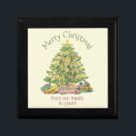 Old Fashioned Christmas Personalized Gift Box<br><div class="desc">Charming vintage colour Christmas tree image illustration. An evergreen tree is decorated with candles and trinkets with presents,  toys and fruit underneath. Set on antique off-white. Merry Christmas in green Christmas font and bottom custom message in red font can be personalized with your message.</div>