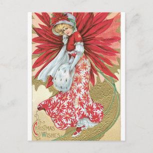 Old Fashioned Christmas Poinsettia Lady Holiday Postcard