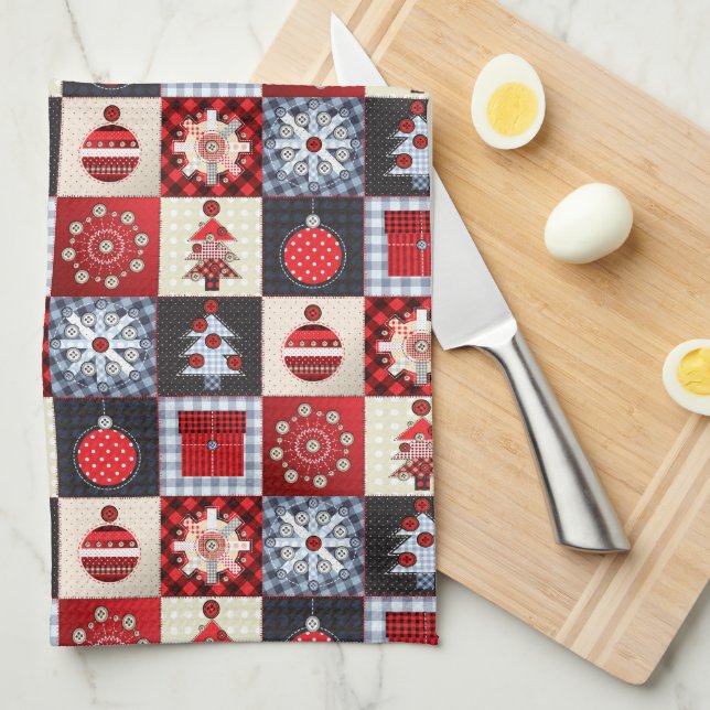 Old Fashioned Christmas Quilt Kitchen Towel (Quarter Fold)