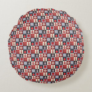 Old Fashioned Christmas Quilt Round Pillow