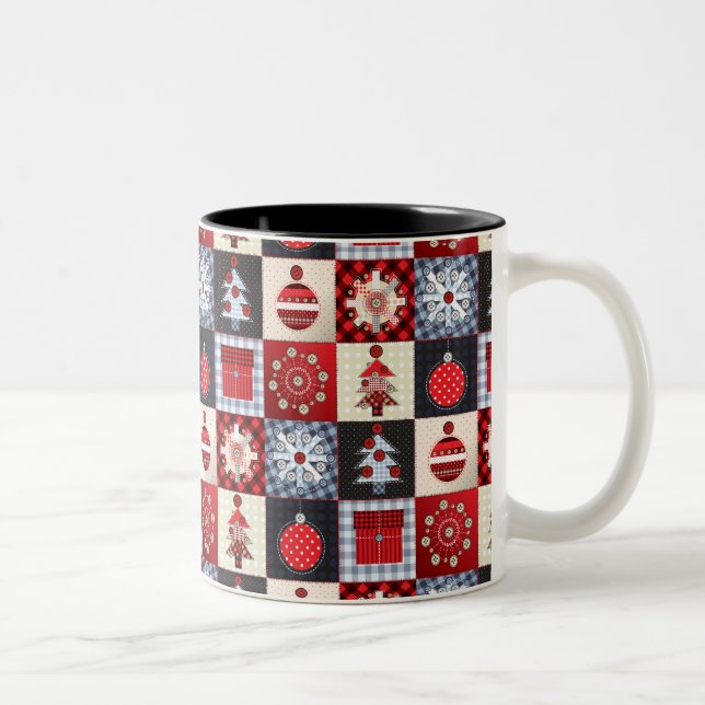 Old Fashioned Christmas Quilt Two-Tone Coffee Mug (Right)