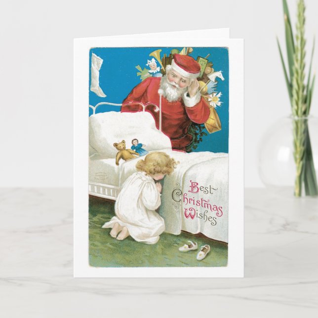 Old-fashioned Christmas, Santa Holiday Card (Front)