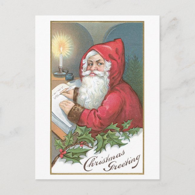 Old-fashioned Christmas, Santa Holiday Postcard (Front)