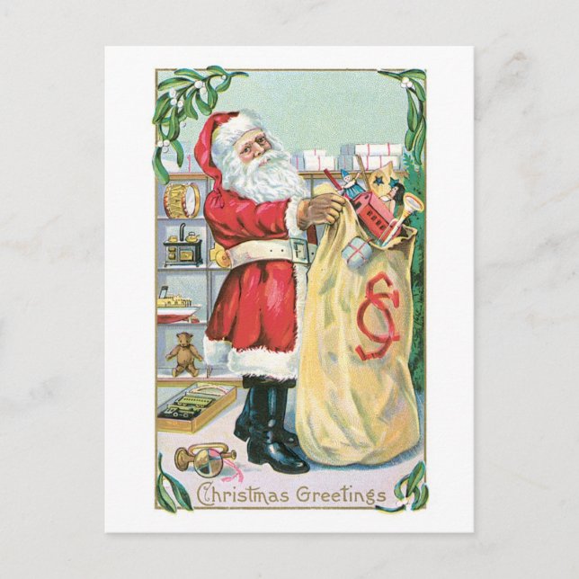 Old-fashioned Christmas, Santa Holiday Postcard (Front)