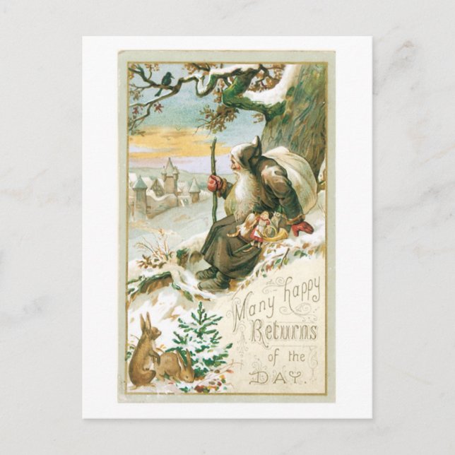 Old-fashioned Christmas, Santa Holiday Postcard (Front)