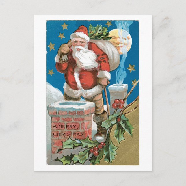 Old-fashioned Christmas, Santa Holiday Postcard (Front)
