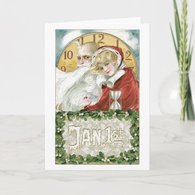 Old-fashioned Christmas, Santa & Lady Holiday Card (Front)