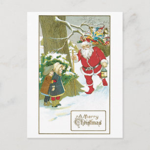 Old-fashioned Christmas, Santa with Chirdren Holiday Postcard