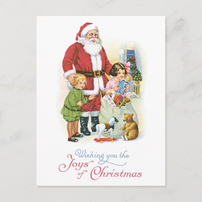Old-fashioned Christmas, Santa with Chirdren Holiday Postcard (Front)