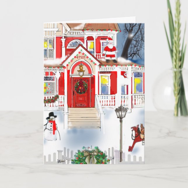 Old Fashioned Christmas Scene Victorian House Snow Card (Front)
