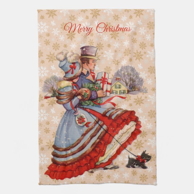 Old-Fashioned Christmas Shopping Kitchen Towel (Vertical)