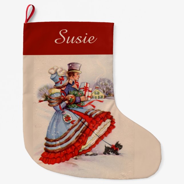 Old-Fashioned Christmas Shopping Large Christmas Stocking (Front)