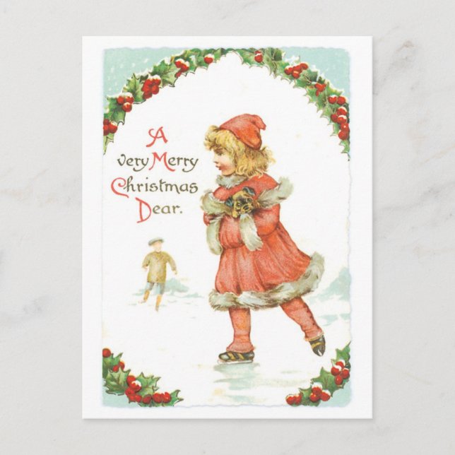 Old-fashioned Christmas, Skating rink Holiday Postcard (Front)