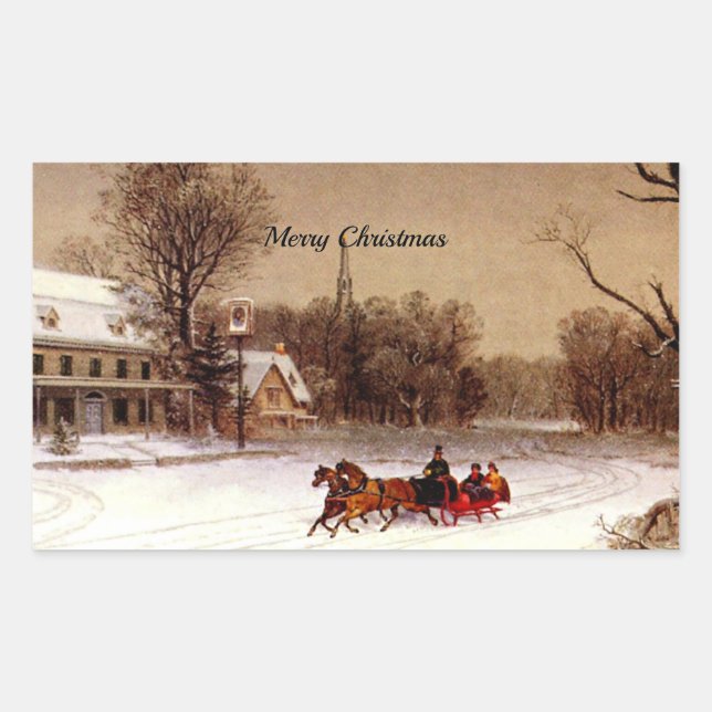 Old-Fashioned Christmas Sleigh Ride, Winter Scene Sticker (Front)