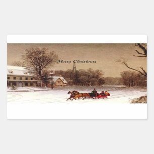 Old-Fashioned Christmas Sleigh Ride, Winter Scene Sticker