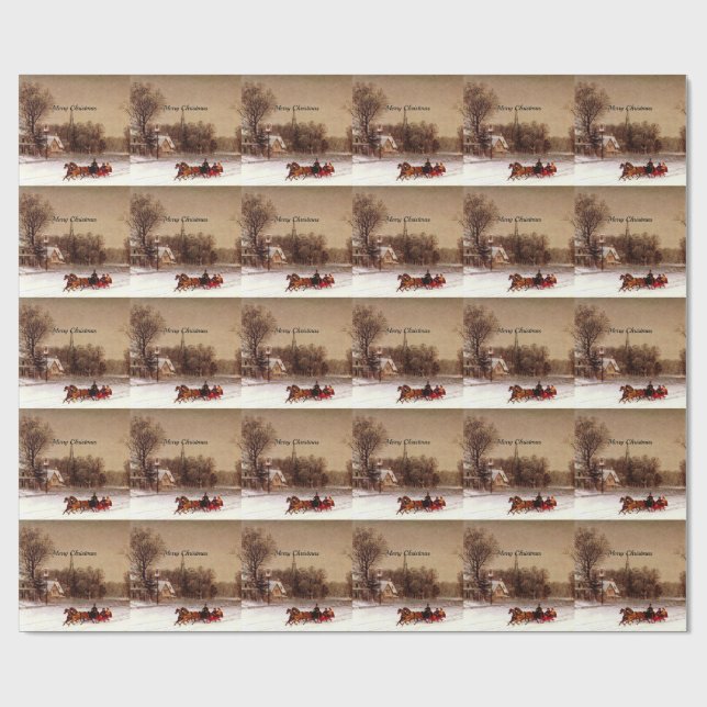 Old-Fashioned Christmas Sleigh Ride, Winter Scene Wrapping Paper (Flat)