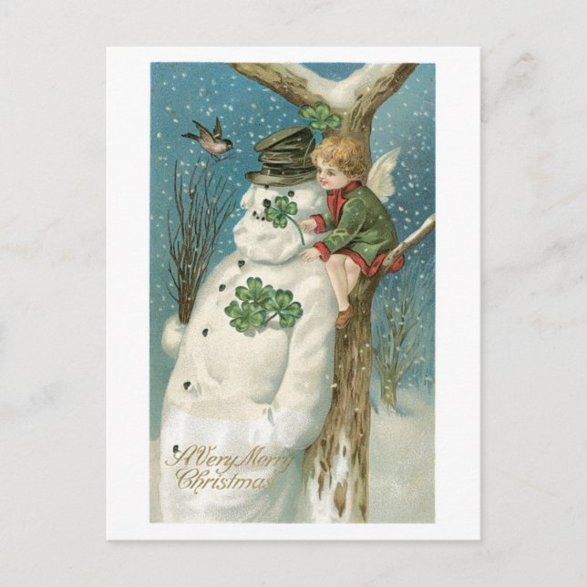 Old-fashioned Christmas, Snowman Holiday Postcard (Front)