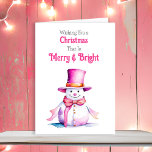 Old-Fashioned Christmas Snowman Pink Holiday Card<br><div class="desc">A pretty Christmas card with a cute snowman in pink with a vintage vibe. Retro feeling old-fashioned Christmas.</div>