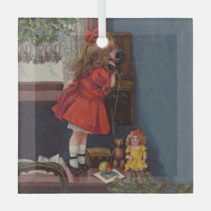 Old Fashioned Christmas telephone Glass Ornament