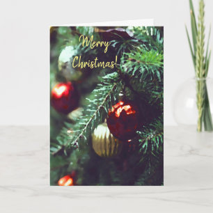 Old Fashioned Christmas Tree with Red Ornaments Holiday Card