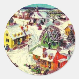 Old Fashioned Christmas Village Classic Round Sticker