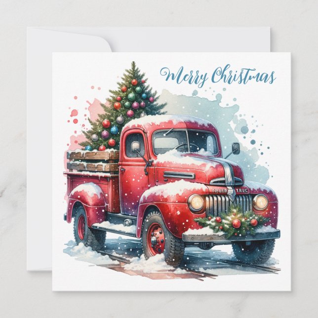  Old-Fashioned Christmas Vintage Red Truck Card (Front)