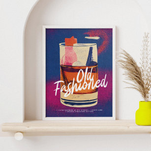 Old Fashioned Classic Cocktail Retro Art Poster