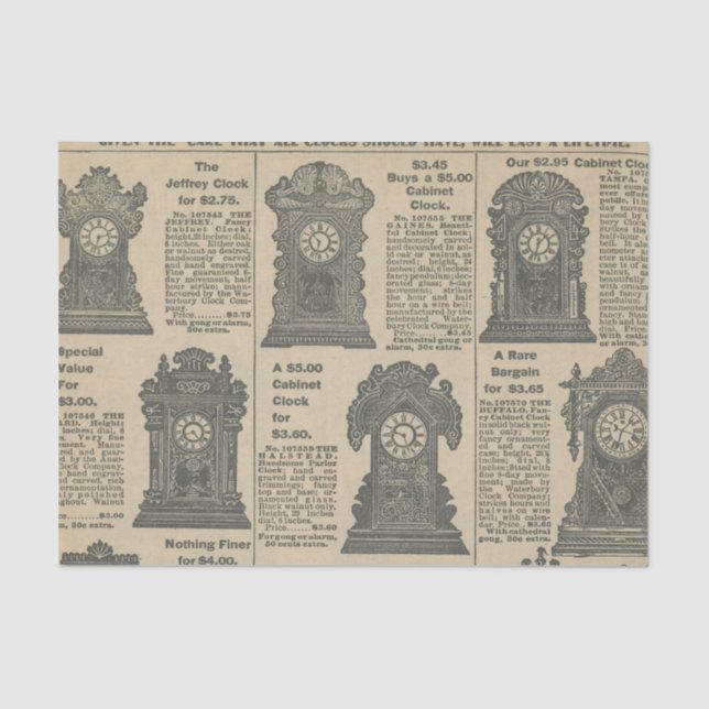 Old Fashioned Clocks Catalogue Page Tissue Paper (Front)