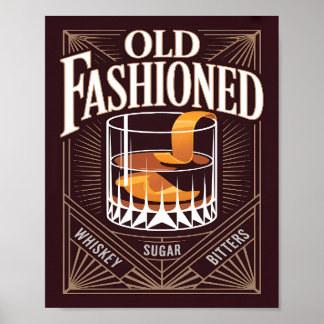Old Fashioned Cocktail Art Deco Vintage Bar Poster