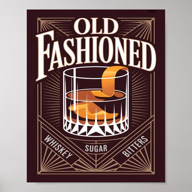 Old Fashioned Cocktail Art Deco Vintage Bar  Poster (Front)