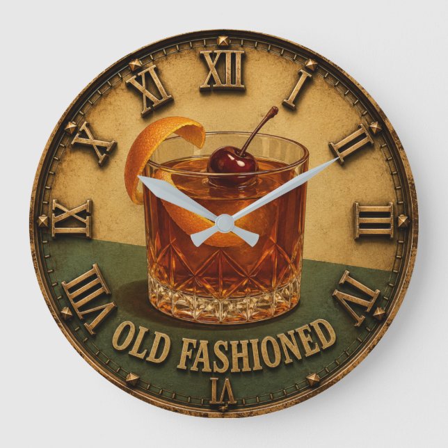 Old Fashioned Cocktail Whiskey Bar Decor  Large Clock (Front)
