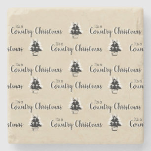Old Fashioned Country Christmas Trees Stone Coaster
