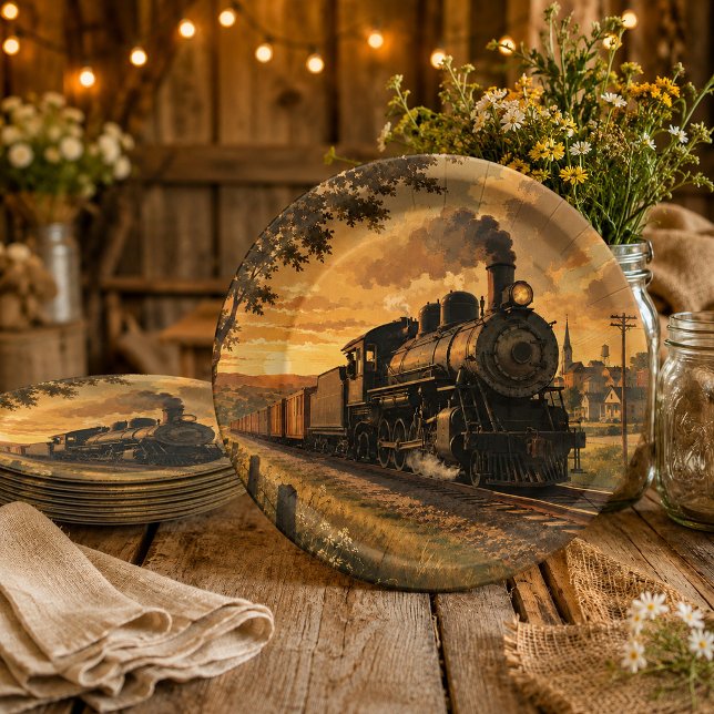Old-Fashioned Country Train Paper Plate (Creator Uploaded)