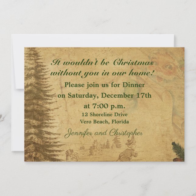Old Fashioned Design Christmas Dinner Invitation (Front)