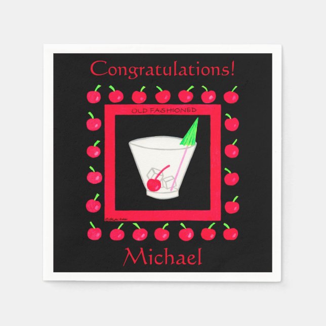 Old Fashioned Drink Congratulations Custom Name Napkin (Front)
