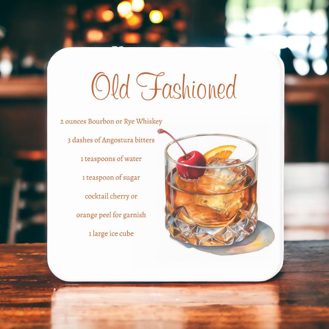 Old Fashioned Drink Recipe Square Paper Coaster (Creator Uploaded)