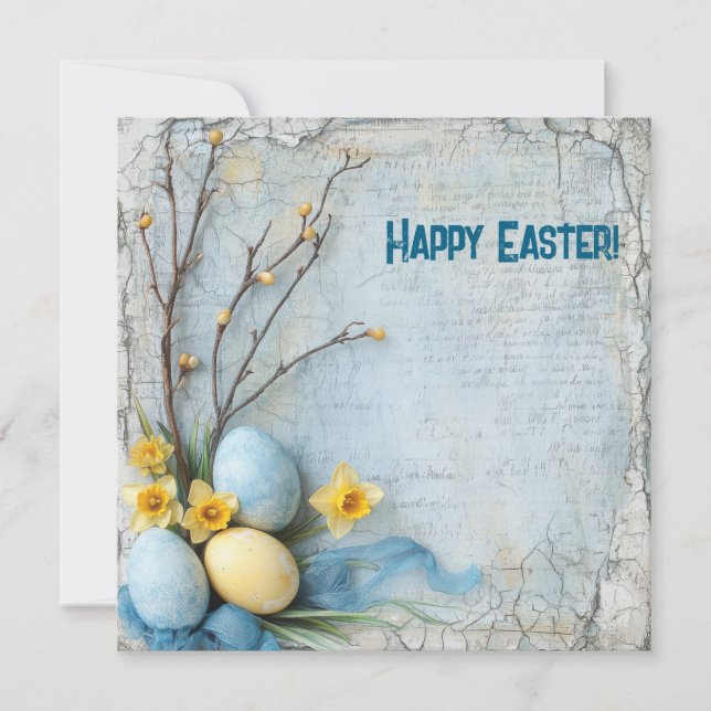 Old fashioned Easter eggs and daffodils Holiday Card (Front)