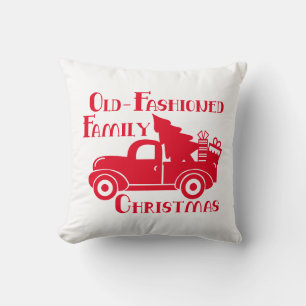 Old-Fashioned Family Christmas with Truck & Tree Throw Pillow