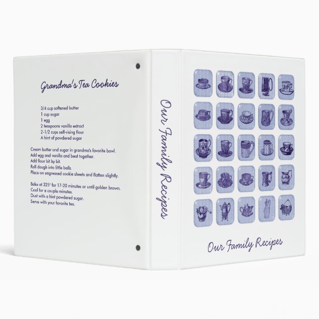 Old Fashioned Family Recipes Vintage Blue Teacups Binder (Background)