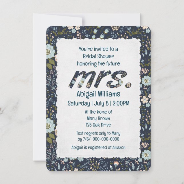 Old-fashioned Floral Design for Bridal Shower Invitation (Front)
