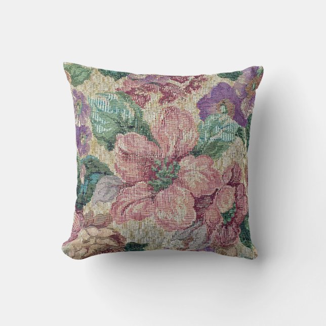 old-fashioned floral tapestry throw pillow (Front)